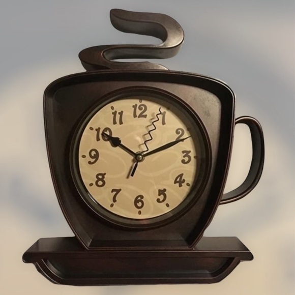Coffee Cup Cappuccino Clock Battery Operated Wall Clock or Freestanding Brown - Picture 16 of 16